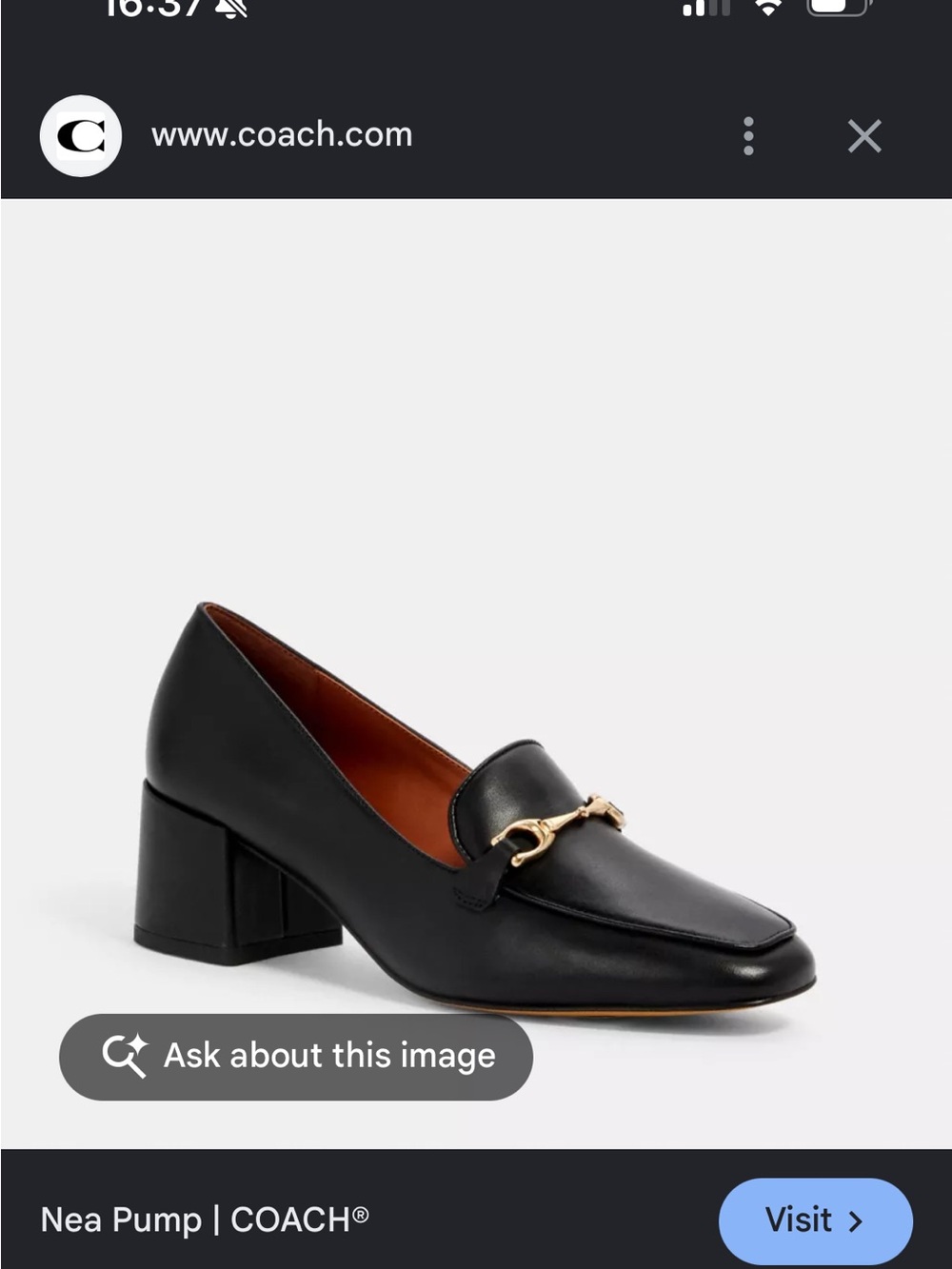 Coach Black Leather Mid Block Heel Bit Pump